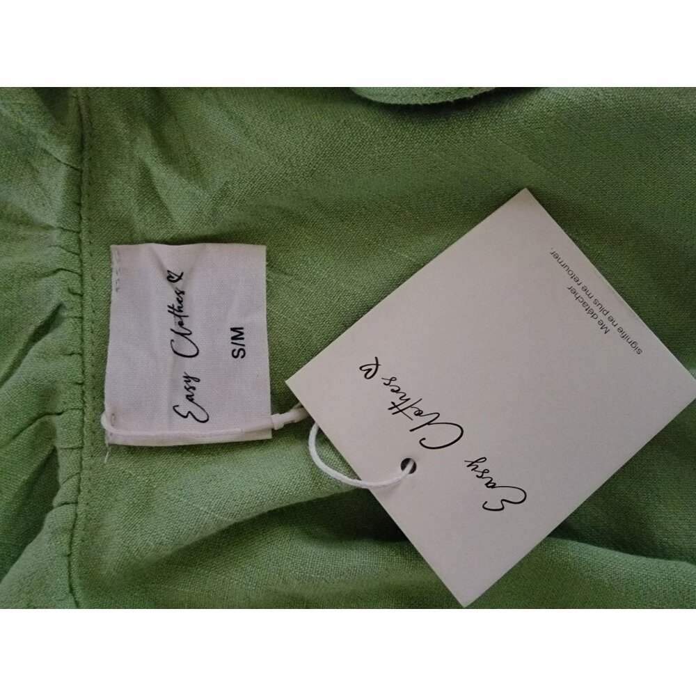 Green Ruffled One Shoulder Top Easy Clothes S Viscose/Linen Womens Blouse - Picture 3 of 5